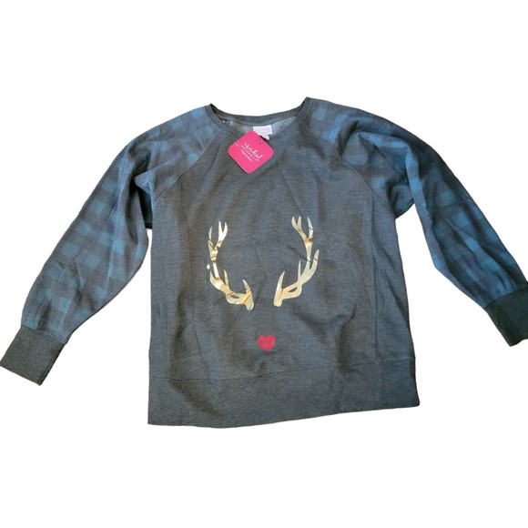Isabel Maternity Womens Gray Blue Fleece Long Sleeve Pullover Sweatshirt S/M‎ - Picture 1 of 7